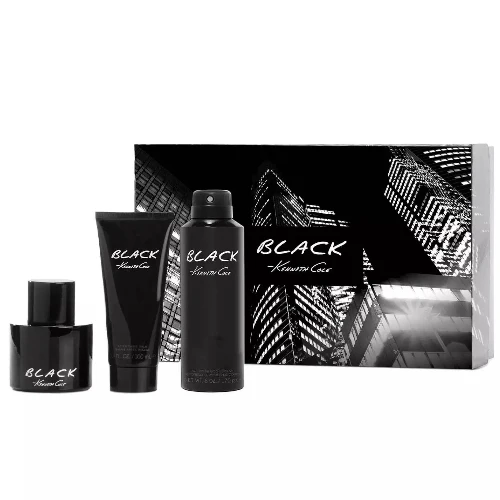 Black by Kenneth Cole 3pc Gift Set 3.4 oz EDT + After Shave Balm + All Over Body Spray for Men