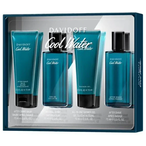 Cool Water by Davidoff 4pc Gift Set 2.5 EDT + After Shave Balm + Shower Gel + After Shave for Men