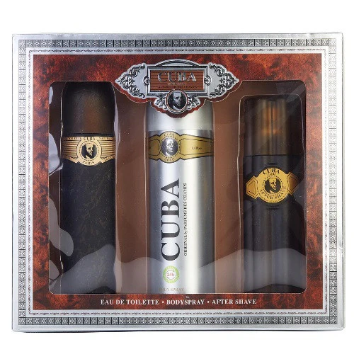Cuba Gold by Fragluxe 3pc Gift Set EDT 3.4 oz + Body Spray + After Shave for Men