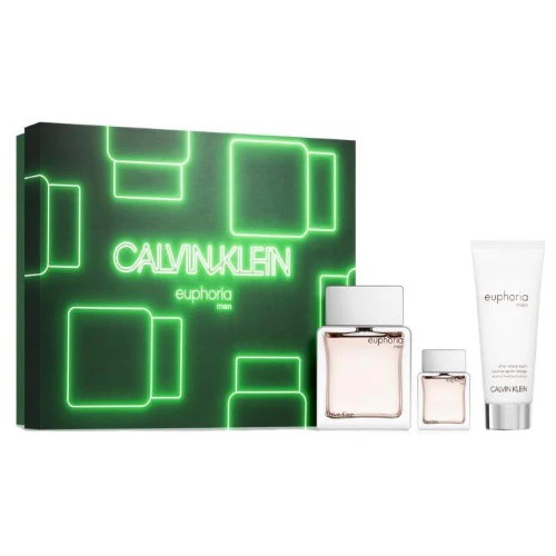 Euphoria by Calvin Klein 3pc Gift Set EDT 3.3 oz + After Shave Balm 3.3 oz + EDT Travel Size for Men