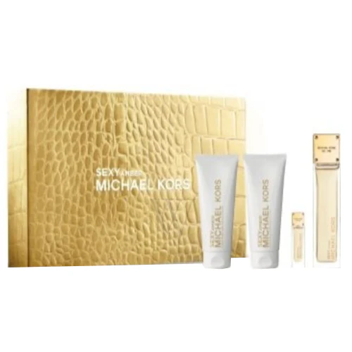 MK Sexy Amber by Micheal Kors 4pc Gift Set 3.4 oz EDP + 3.4 oz Shower Gel + 3.4 oz Body Lotion + 0.17 oz EDP for Women