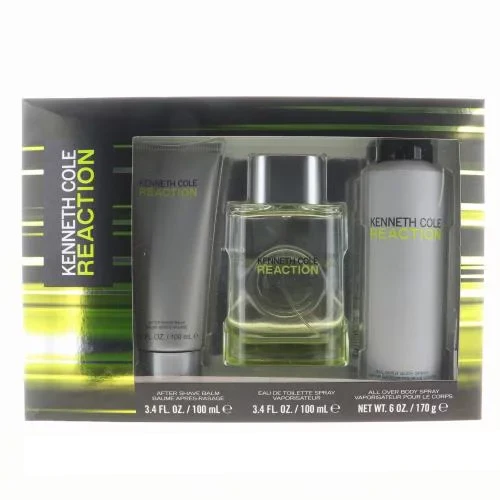 Reaction by Kenneth Cole 3pcs Gift Set 3.4 oz EDT + ASB + Body Spay for Men