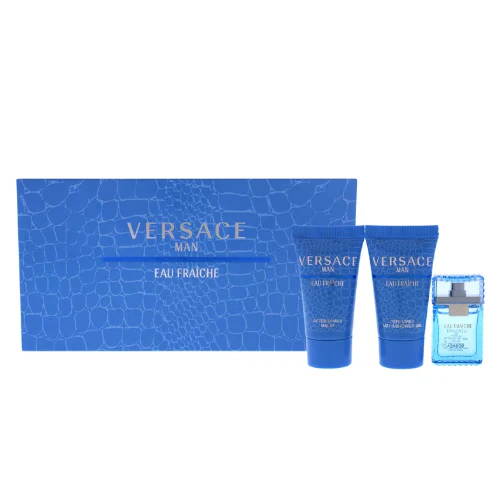 Versace Man Eau Fraiche by Versace 3pc Mini Gift Set EDT Cologne 0.17 oz + Shower Gel + After Shave Balm for Men